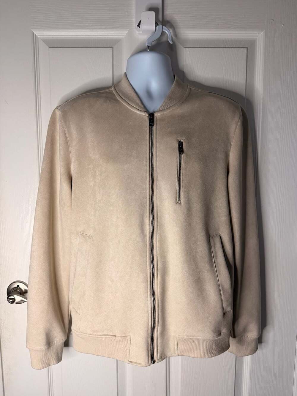 Ben Sherman Men's Faux Suede Full Zip Bomber Jacket Stone Beige Medium
